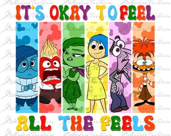 Inside Out 2, It's Okay To Feel All The Feels Png, Mental Health Matter Png, Cartoon Emotions Friends Shirt, Para BCBA ABA, Speech Therapy
