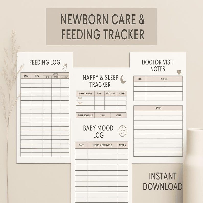 Newborn Care & Feeding Tracker – Baby Log Printable PDF | Track ...