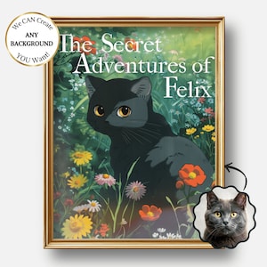 Custom Pet Movie Poster, Personalized Cartoon Pet Portrait, studio ghibli style poster, japanese movie poster