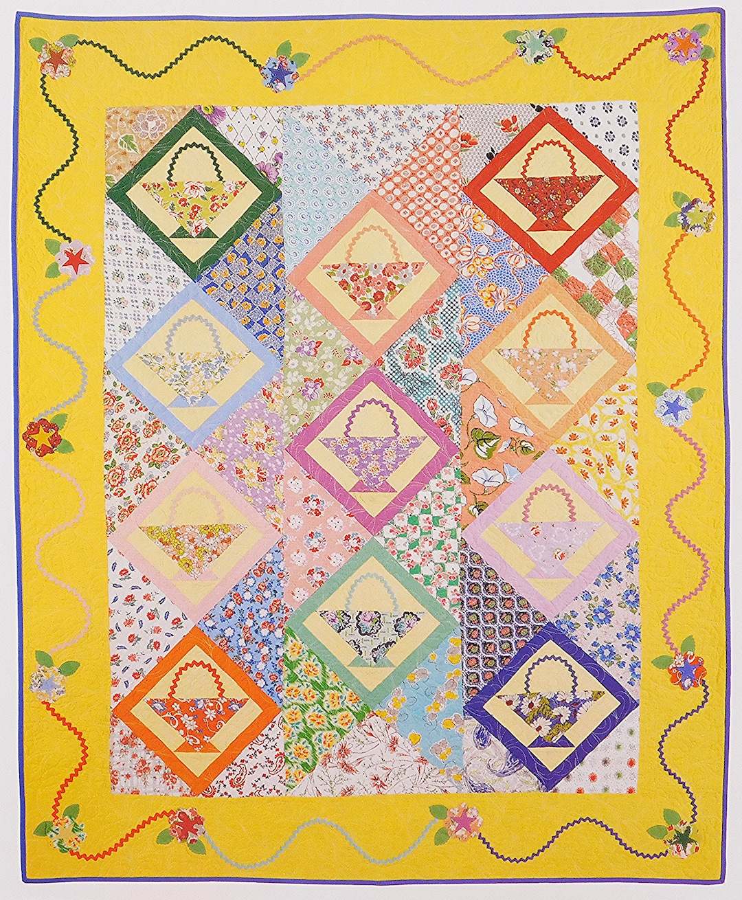 RICKRACK BASKETS Quilt Pattern Sweet Vintage Look Floral Baskets PDF