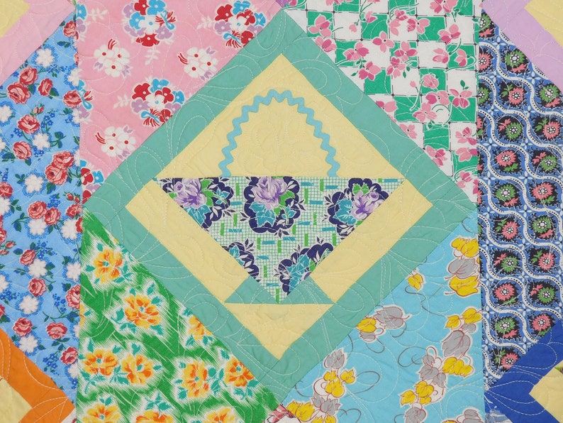 RICKRACK BASKETS Quilt Pattern Sweet Vintage Look Floral Baskets PDF