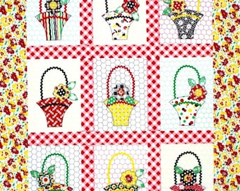 Baskets and Blooms Quilt Pattern - Sweet Little Wallhanging - PDF Format