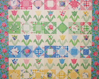 Tulip Garden Quilt Pattern - Une touche de printemps - Format PDF