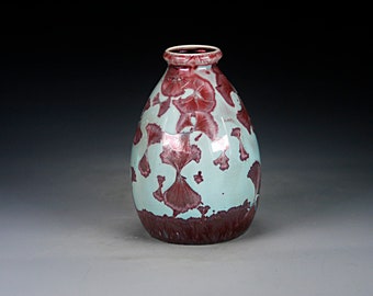 Ceramic Vase - Red and Green - Crystalline Glaze on High-Fired Porcelain - Hand Made Pottery - FREE SHIPPING - M-952