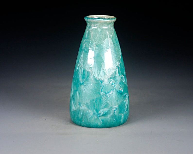 Hand Made Pottery Crystalline Glaze on High-Fired Porcelain FREE SHIPPING Y-966 Green Ceramic Vase