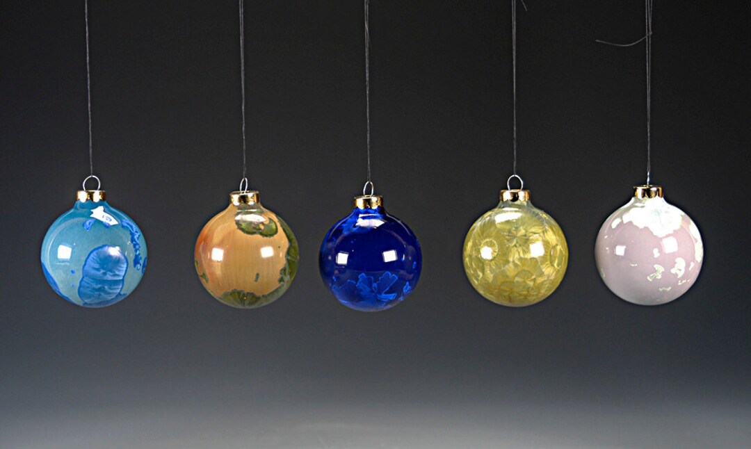 SAMPLE Crystaline Glazed Ornaments set of 5 Hand Made Etsy