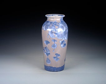 Ceramic Vase - Blue and Tan - Crystalline Glaze on High-Fired Porcelain - Hand Made Pottery - FREE SHIPPING - E-5932