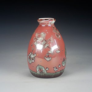 Porcelain Vase Red and Green Crystalline Glaze Hand Made Pottery FREE SHIPPING M-2002 image 2