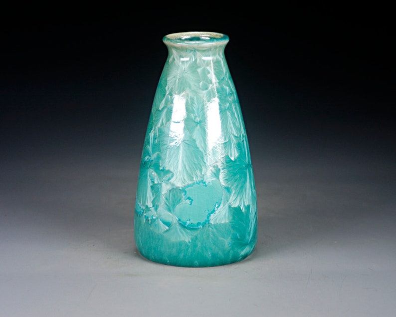 Hand Made Pottery Crystalline Glaze on High-Fired Porcelain FREE SHIPPING Y-966 Green Ceramic Vase