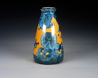 Ceramic Vase - Blue and Gold - Crystalline Glaze on High-Fired Porcelain - Hand Made Pottery - FREE SHIPPING - Y-889