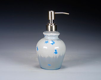 Porcelain Lotion Bottle / Soap Dispenser - Blue and Gray - Crystalline Glaze - Hand Made Ceramics - FREE SHIPPING - #LB-1078