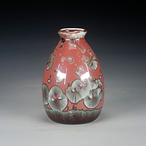 Porcelain Vase Red and Green Crystalline Glaze Hand Made Pottery FREE SHIPPING M-2002 image 1