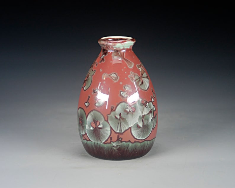 Porcelain Vase Red and Green Crystalline Glaze Hand Made Pottery FREE SHIPPING M-2002 image 1