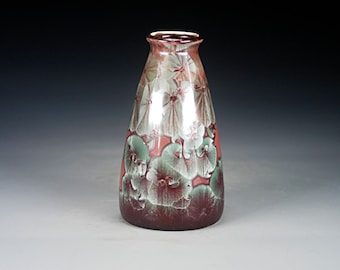 Ceramic Vase - Red and Green - Crystalline Glaze on High-Fired Porcelain - Hand Made Pottery - FREE SHIPPING - Y-964