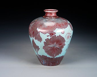 Ceramic Vase - Red and Green  - Crystalline Glaze on High-Fired Porcelain - Hand Made Pottery - FREE SHIPPING - #B-6024