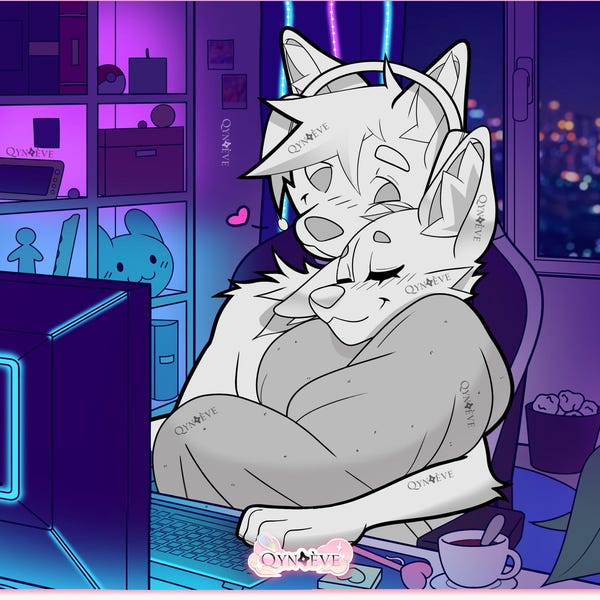 P2U-Vorlage – Wolfspaar (männlich & weiblich) ||| YCH-Illustration, Anthro-Kunst, Gottwolf, Erwachsenen-Malvorlage, Procreate