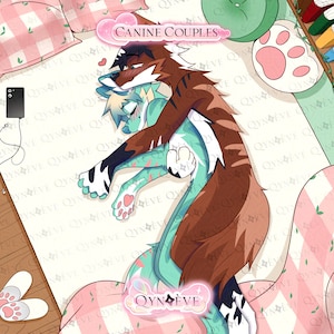 YCHベース9/10 - 犬のカップルコレクション | ベッドの毛皮アートイラスト擬人化カップルp2u犬オオカミ