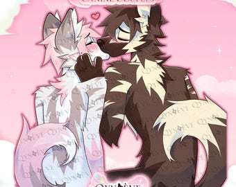 P2U base - canine couples kissing sitting ||| ych illustration anthro art god wolf adult coloring procreate