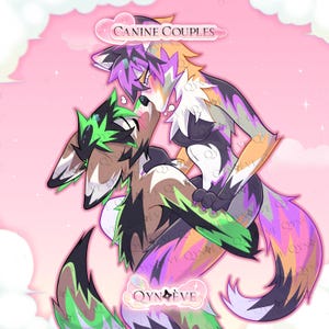 YCH-Basis 2/10 – Hundepaar-Kollektion | Umarmendes Fellwesen, Illustration eines anthropomorphen Paares, P2U, Hund/Wolf, erwachsene Fellwesen