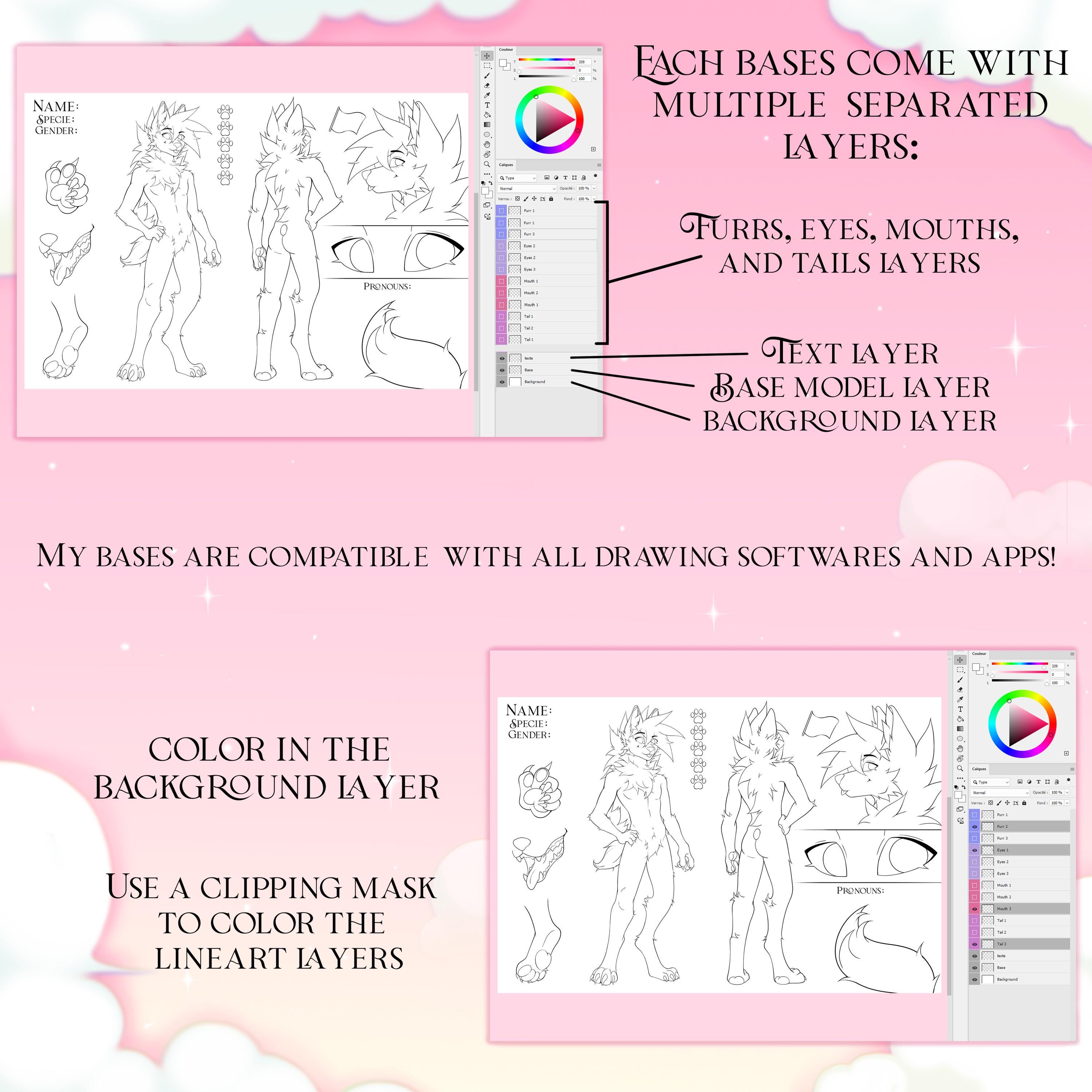 P2U Base - Canine Male Reference Sheet ||| Fursona Ref Ych Illustration ...