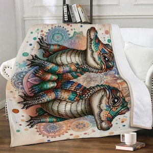 Colorful baby blanket with alligator & mandala – wild animal children&#39;s blanket for boys and girls – soft cuddly blanket for the nursery in boho style