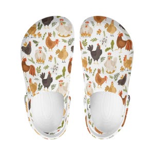 Gesloten damesklompen, herenklompen, tuinschoenen, grappig kippenpatroon, kippendesign, kippenklompen, unisex tuinschoenen, outdoorklompen