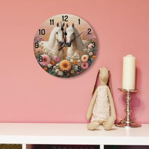 Wall clock children&#39;s room, round wooden clock, children&#39;s clock, unusual wall clock, horse clock, horse motif, silent clock, gift for horse lovers