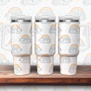 Bonita taza térmica de Winnie the Pooh con asa – Vaso arcoíris con pajita y tapa – Taza térmica para niños – Diseño de dibujos animados kawaii