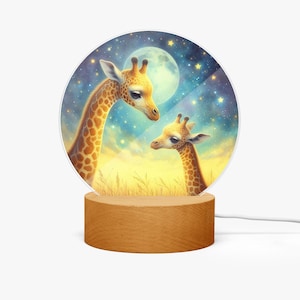 Niedliche Giraffe Kinder Nachtlicht, Kinderzimmer Schlummerlicht mit Holzständer, Baby Lampe Giraffe, Nachtlampe Tier-Motiv, LED-Beleuchtung