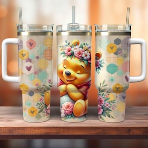 Winnie the Pooh 40oz Thermos Travel Mug, Stainless Steel Pooh Bear Drinking Mug, Coffee Mug with Handle, Cute Winnie the Pooh Mug, Insulated Travel Mug
