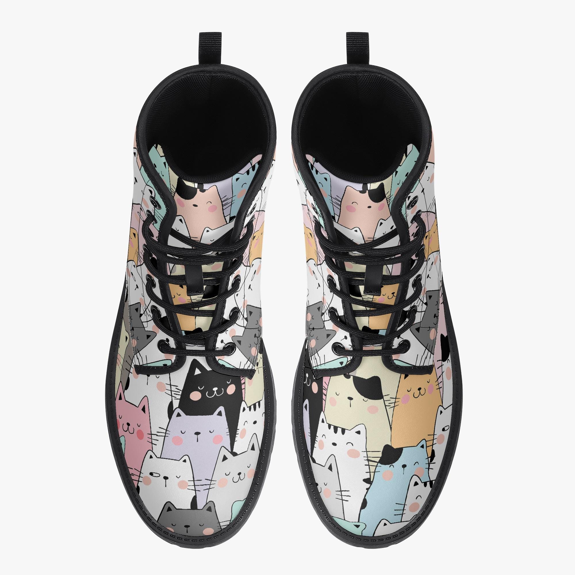 Cartoon Cat Women's Boots - Leather Boots With Cat Design - Colorful ...