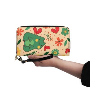 Monedero para niñas con motivo de rana, cartera para damas estilo cottagecore, diseño natural, regalo de rana para amantes de las ranas