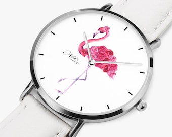 Women's Flamingo Wristwatch – elegant watch with tropical motif, feminine summer style