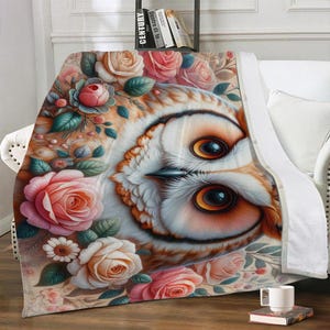 Fluffy cuddly blanket owl flowers boho style | Children&#39;s blanket baby blanket girl boy teenager throw sofa gift animal motif vintage decoration
