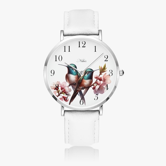 Damen-Lederuhr mit Kolibri-Motiv – Exotische Armbanduhr mit Vogel