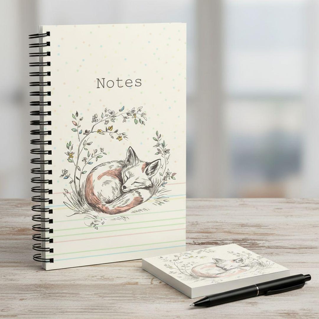 Vintage Fox Notebook Gift Set – Spiral Notebook & Sticky Notes ...