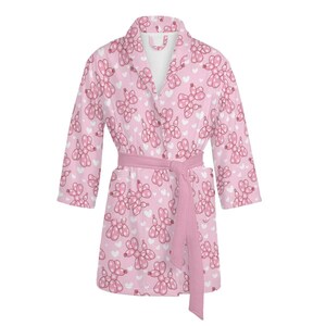 Albornoz rosa para mujer – Divertida bata con diseño de perro, corazón y globo – Bata con cinturón – Bata kawaii de dibujos animados