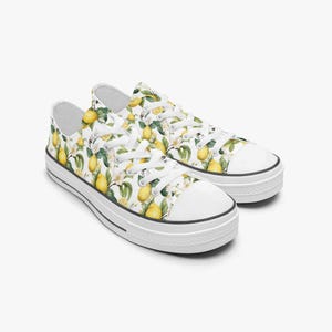 White Lemon Women&#39;s Shoes | Low Top Sneakers Lemon Pattern | Fruit Design Sneakers for Women | Lemon Shoes Girls | Women&#39;s Shoes