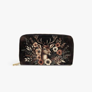 Cartera para mujer con diseño de ciervo de Forestcore | Cartera con motivo de ciervo | Cartera floral para mujer | Cartera con diseño floral