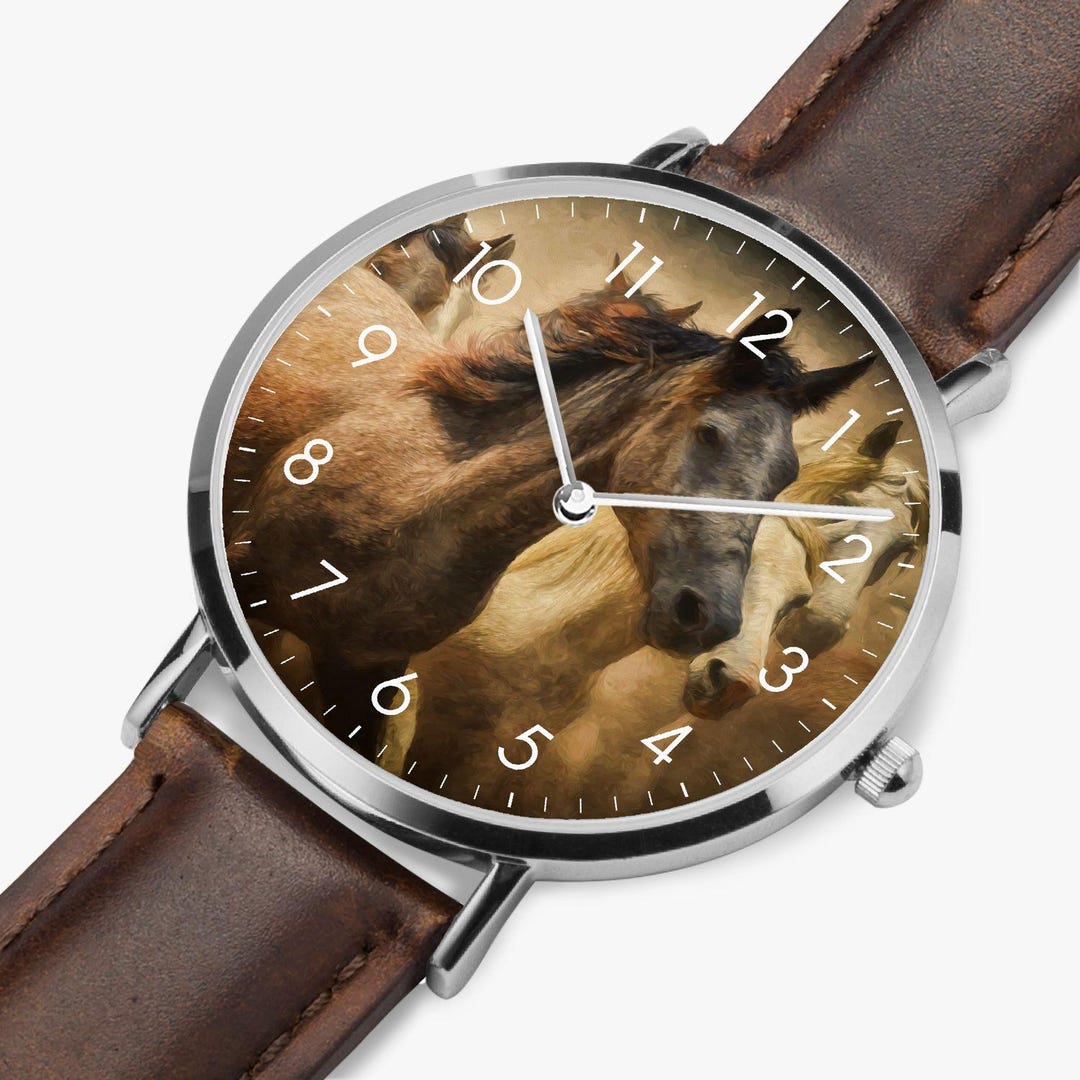 Bezaubernde Wildpferde Damenuhr, Mädchen Armbanduhr Pferd, Braune