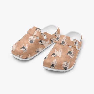 Pug Clogs for Women and Men – Funny Work Clogs with Dog Motif, Comfortable Nurse Sandals, Animal Work Shoes & Mules