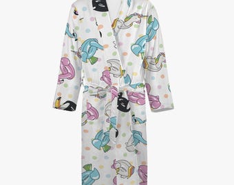 Fluffy women's and men's bathrobe white, funny bath animal dressing gown, sauna women's bathrobe, animal motif robe unisex, men's bathrobe