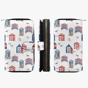 Cartera de señora-niña estilo marítimo | Cartera diseño gaviota con múltiples compartimentos | Monedero con cremallera para playa | Regalo marítimo