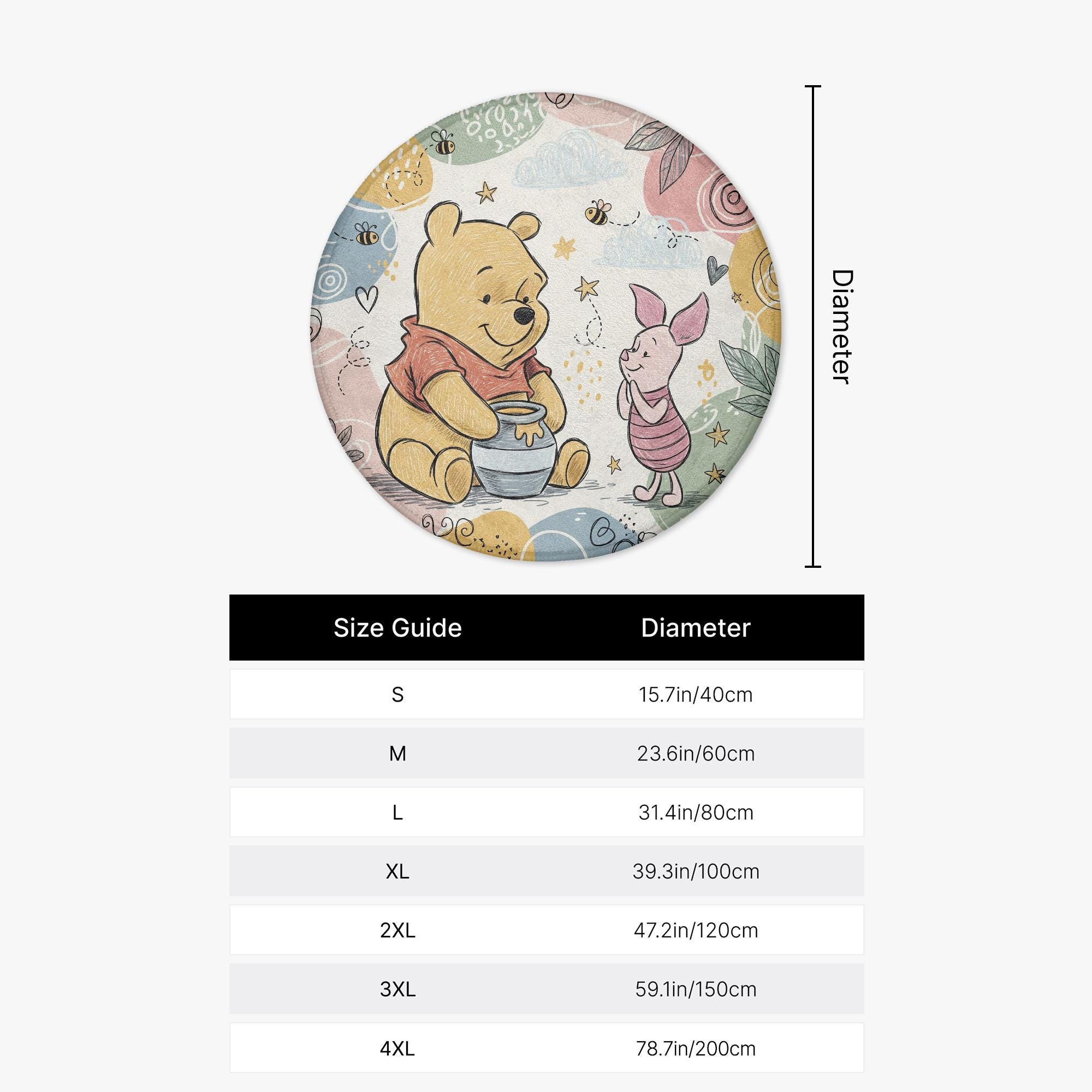 Round Children's Rug With Winnie the Pooh & Piglet, Baby Room Rug