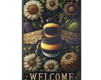 Metal sign with saying, bee garden sign, flower tin sign, garden decoration with bees, welcome sign garden, wall decoration bee motif