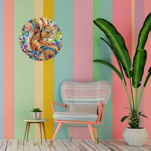 Abstract wall clock animal motif, round wooden clock squirrel, wall clock living room modern, boy&#39;s room clock forest animal, kitchen clock squirrel design