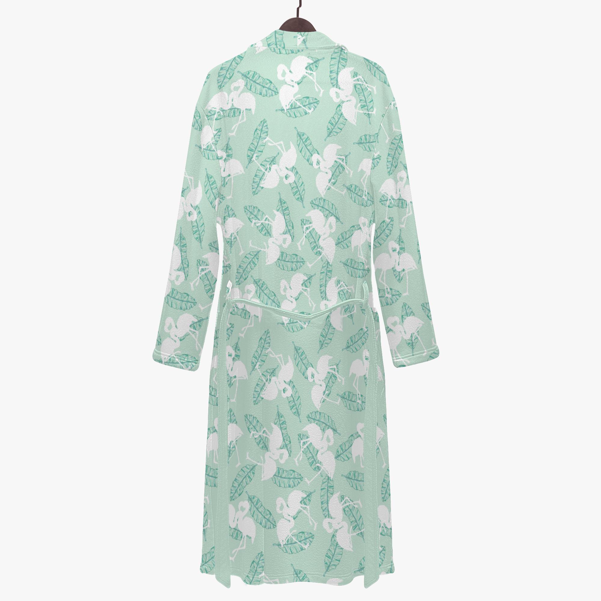 Flamingo Dressing Gown Mint Green – Unisex Bathrobe / Robe for