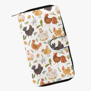 Damen Geldbörse mit Hühnern, Lustige Huhn Brieftasche, Landhausstil Portemonnaie, Damen Portemonnaie Hühner, Geschenk für Hühnerliebhaber
