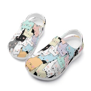 Leuke gesloten klompen voor dames - Kleurrijke rubberen cartoon kattenklompen Ideaal voor kattenliefhebbers Kawaii Design werkschoenen