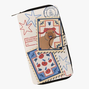 Cartera de carpincho para mujer: sellos divertidos y diseño retro, con motivos de animales de dibujos animados, cartera con cremallera para celular.